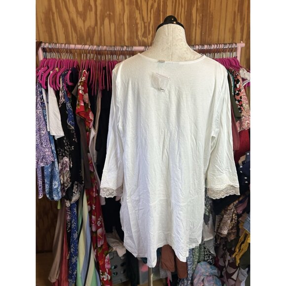 LOGO By Lori Goldstein Embroidered Lace Front Hook Closure Tunic Top NWOT XL - Picture 10 of 13
